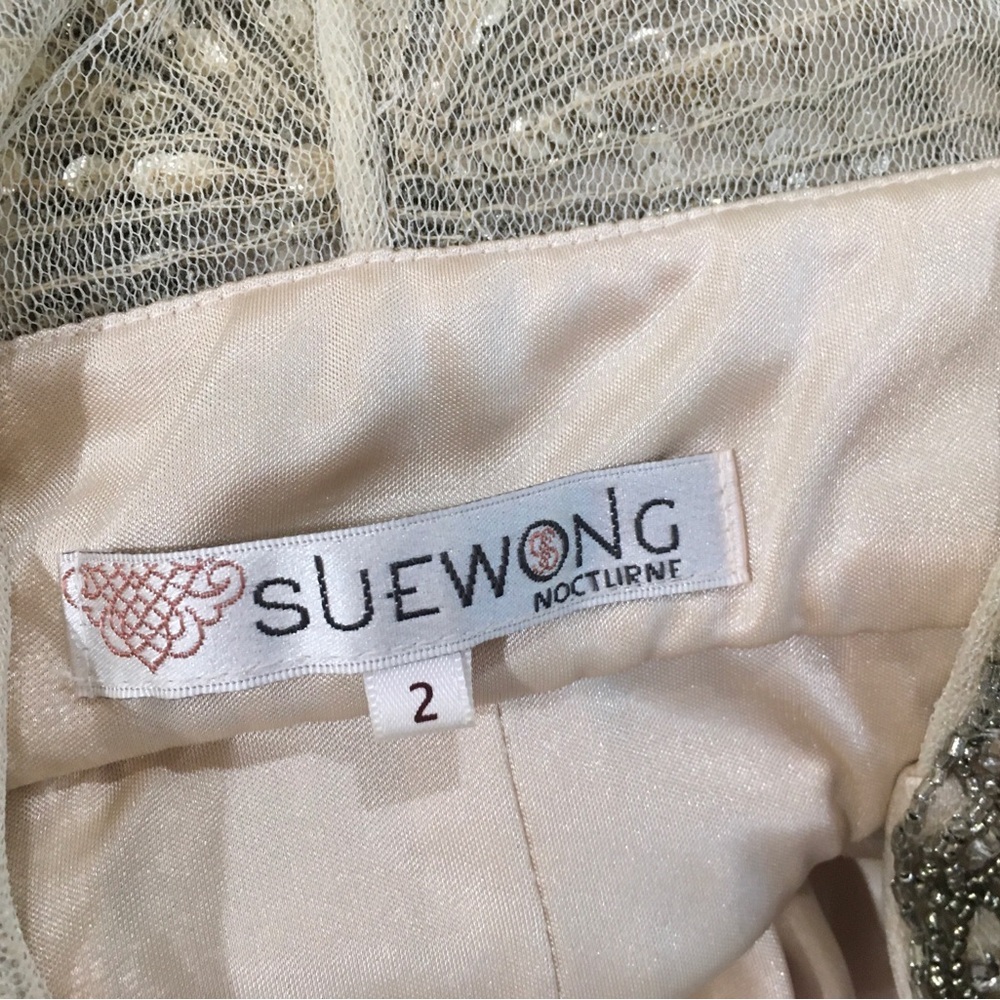 Sue Wong Nocturne BHLDN beaded embroidered champagne Maxi Dress woman’s size 2 - Picture 7 of 9